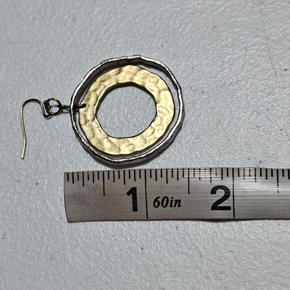 Vintage Inspired Gold Silver Tone Hammered Circle Drop Earrings Retro Jewelry - Picture 4 of 4